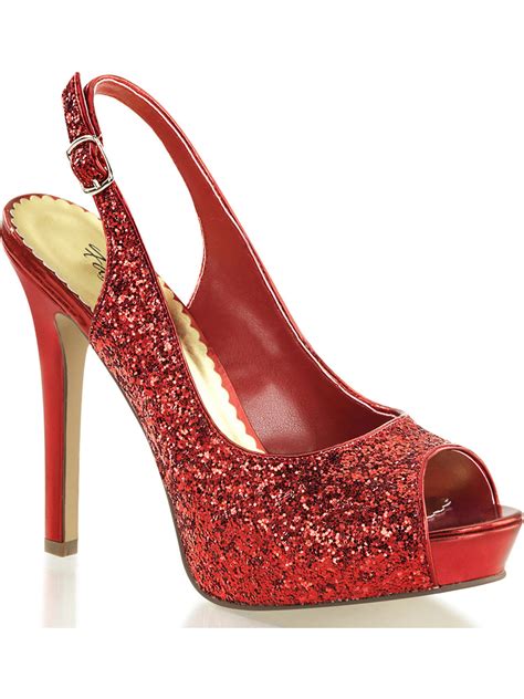 Fabulicious Womens Red Glitter Slingback Dress Sandals Shoes With 4