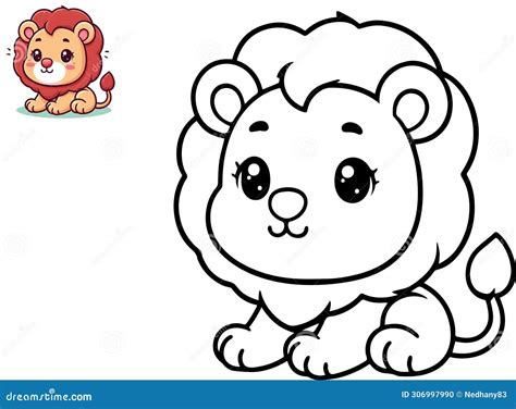 Cartoon Cute Lion Coloring Book With Colorful Sample Vector