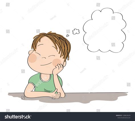Small Cute Boy Daydreaming Imagining Something Stock Vector Royalty