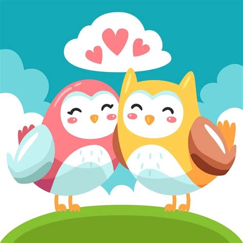 Free Vector Cute Valentines Day Animal Couple With Owls
