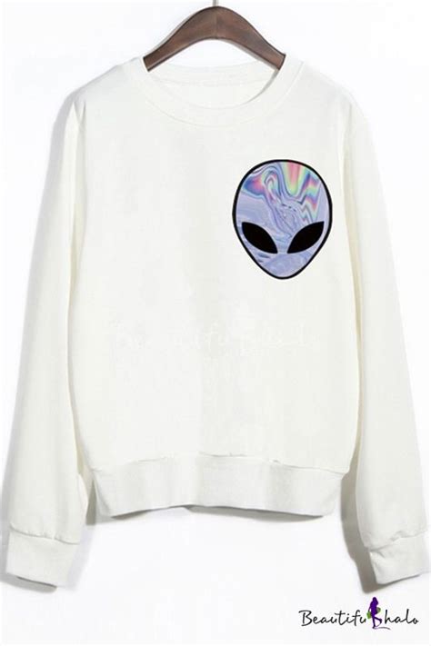 Crew Neck Long Sleeves Alien Print Sweatshirt Printed Sweatshirts Alien Sweatshirt Sweatshirts