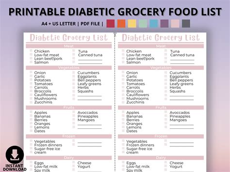 Printable Diabetic Grocery Food List Weekly Planner Diabetes Etsy