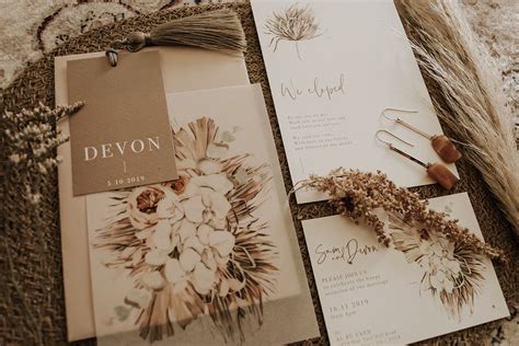 Bohemian Wedding Stationery With Dried Palms And Flowers Orchids And