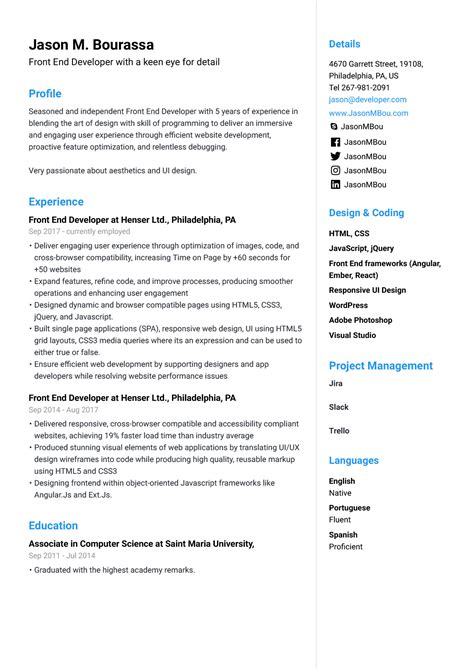 Front End Developer Resume Guide And Examples 2023