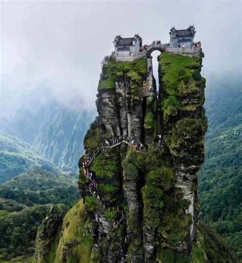 A Buddhist Temple At The Top Of A Unique Mountain In China R