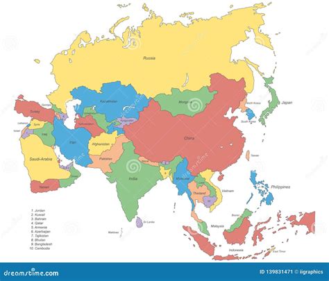 Asia Political Map Of Asia Stock Illustration Illustr