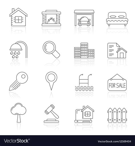 Line Realistic Real Estate Icons Royalty Free Vector Image