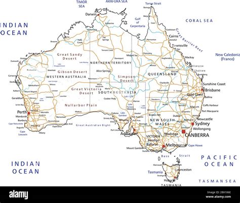 High Detailed Australia Road Map With Labeling Stock Vector Image And Art