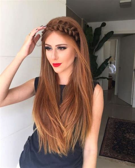 Picture Of A Large Braid Halo And Straight Hair For A Bold