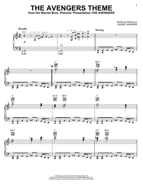 Laurie Johnson The Avengers Theme Sheet Music Notes Download