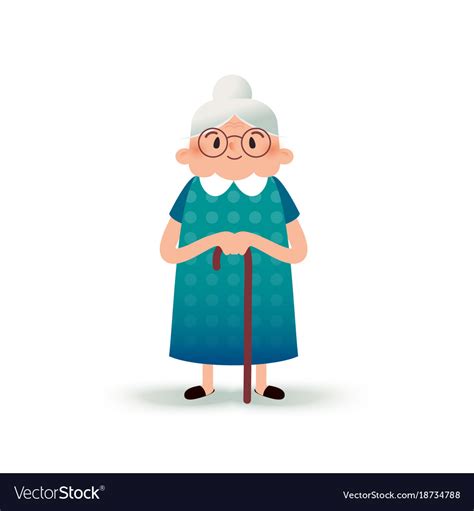 Cartoon Happy Grandmother With A Cane Old Woman Vector Image