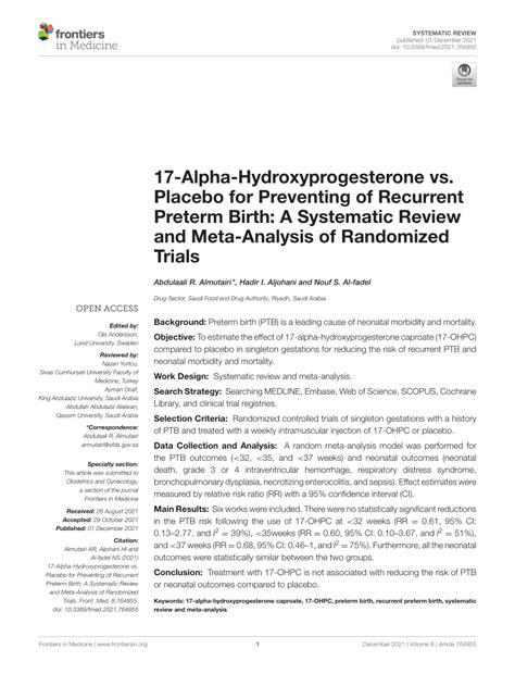 pdf 17 alpha hydroxyprogesterone vs placebo for preventing of recurrent preterm birth a