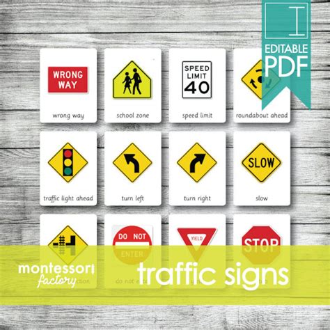Traffic Signs Montessori Cards Flash Cards Three Part Etsy