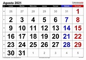 Calendario agosto 2021 en Word, Excel y PDF - Calendarpedia