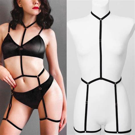 Body Harness Sexy Bondage Lingerie Set Black Halter Elastic Women Harness Harajuku Goth Rave