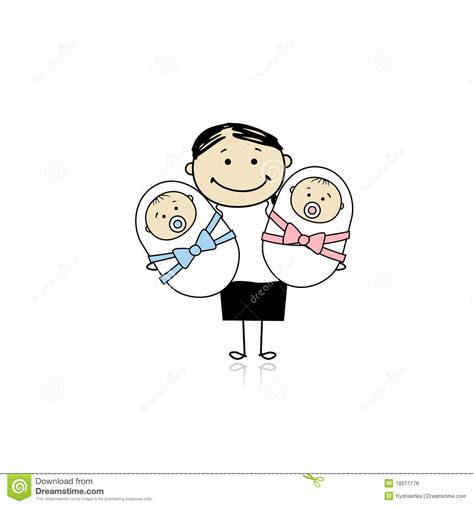 Happy Mother With Newborn Twins Stock Illustration