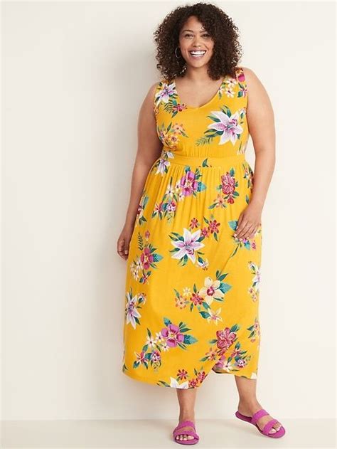 Old Navy Womens Waist Defined Plus Size Jersey Maxi Yellow Floral Plus
