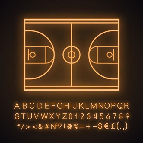 Basketballplatz Neonlicht Symbol Leuchtendes Schild Mit Alphabet