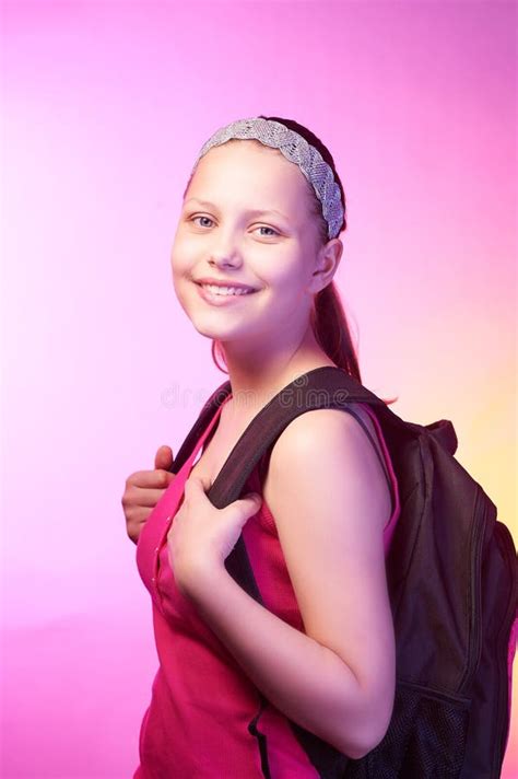 Teen Girl Goes To School Backpack Her Back Stock Photos Free