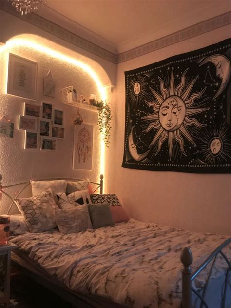 Aesthetic Room Inspo Led Lights Tapestry ☀️🌅🔆 Ideias Para Decorar