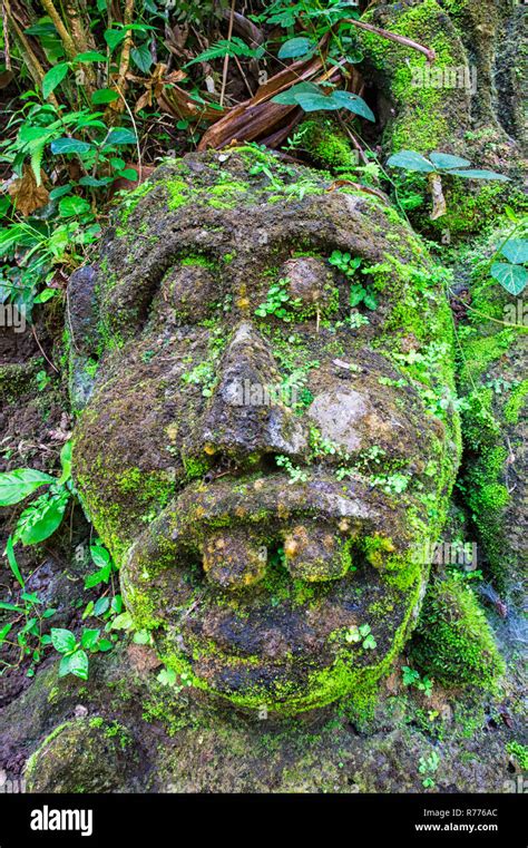 Moss Covered Sculpture In The Forest Goa Gajah Elephant Cave Complex