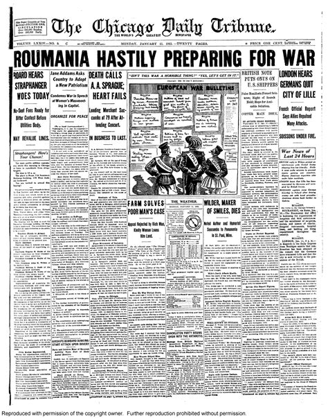 Jan 11 1915 Historical Newspaper Chicago Tribune Chicago