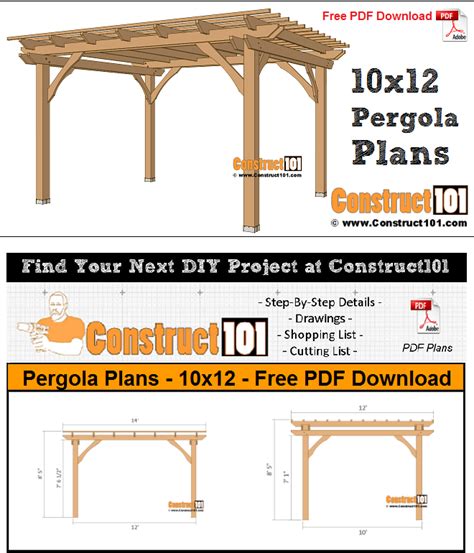 Pergola Plans 10x12 Pdf Download Construct101