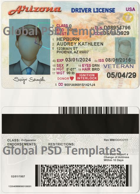 Arizona Driver License Template Scan Global Psd Template