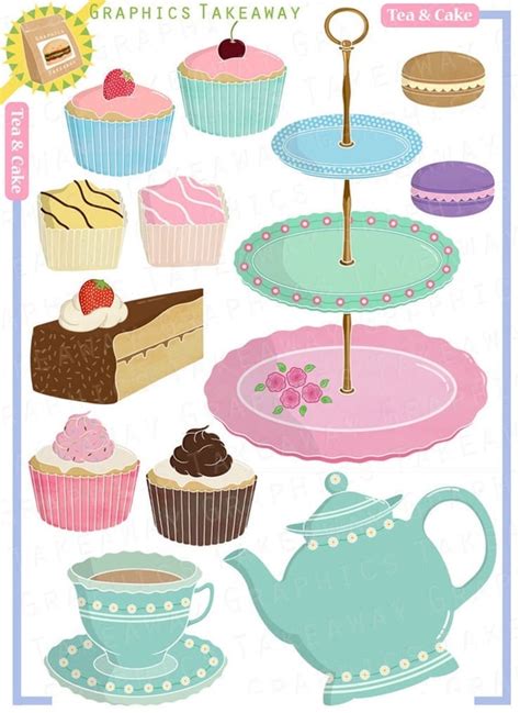 Items Similar To Tea And Cake Clipart Digital Collage Personal Non