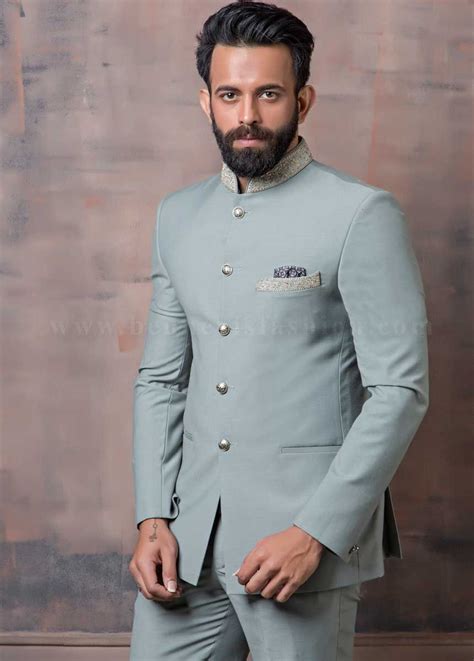 Mint Green Terry Rayon Mens Jodhpuri Suit Indian Wedding Suits Men
