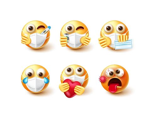 Emoji Covid 19 Vector Set Emoticon Character In 3d With Face Mask