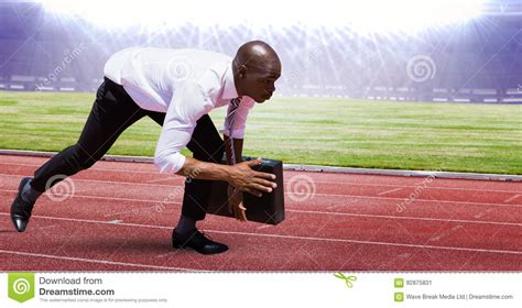 Digital Composite Image Of Businessman At Starting Point On Racing ...