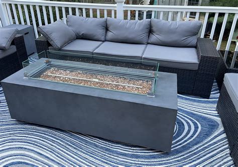 65 Mo Finance 60 Rectangular Modern Concrete Fire Pit Table W Glass Guard And Crystals In