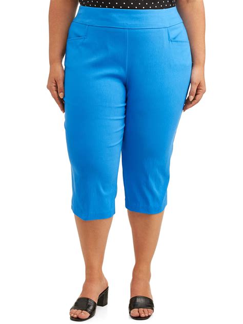 Terra Sky Women S Plus Size Stretch Woven Capri Pant With Tummy