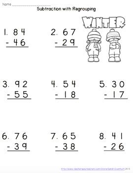This exercise showing how to execute two digit subtraction using regrouping makes the second step in subtraction much more accessible. Winter Double-Digit Subtraction with Regrouping Worksheets ...