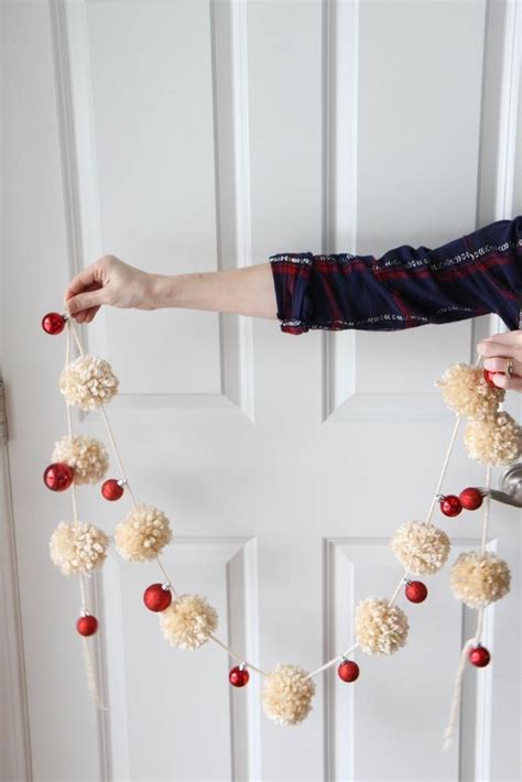 Yarn Pom Pom And Ornament Garland Diy Christmas Garland Christmas Yarn