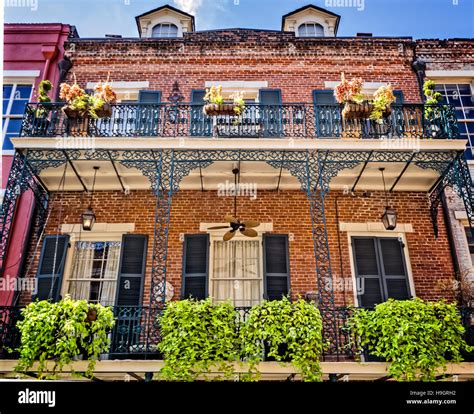 2 Balconies With 7 Planters French Quarter Stock Photo Alamy