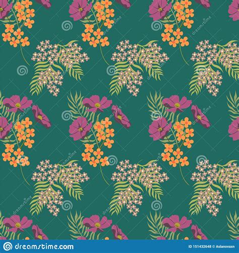 Summer Flowers Pattern Thin Line Elements Seamless Vector Floral
