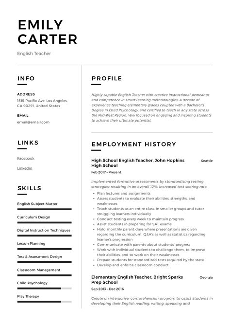 English Teacher Resume And Writing Guide 12 Free Templates 2023