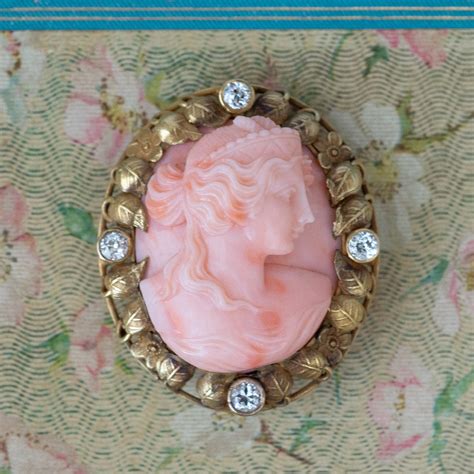 Antique Coral And Diamond Cameo Broochpendant Pippin Vintage Jewelry