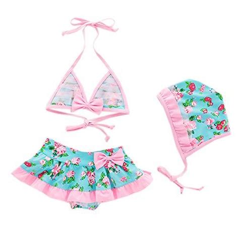 Stylesilove Baby Toddler Girls Lovely Tie Bikini Swimsuit And Hat 3pcs