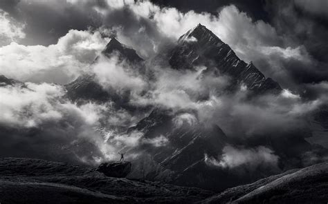 nature, Landscape, Monochrome, Mountain, Himalayas, Clouds, Snowy Peak ...