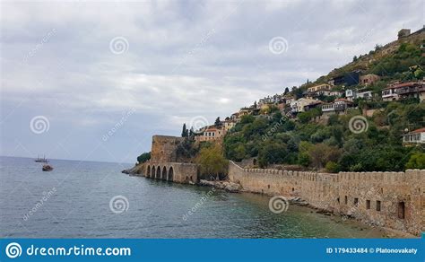 The Wall Of The Fortress And The Sea In The Turkish City Of Alanya