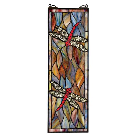 buy design toscano tf53502 tiffany style dragonfly stained glass window hanging panel 21 inch
