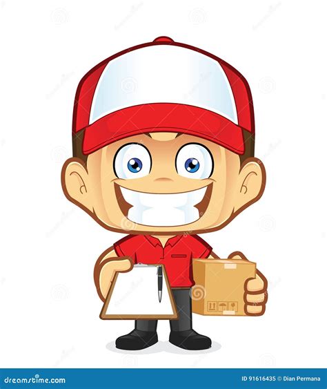 Delivery Man Courier Holding A Box And Clipboard Stock Vector