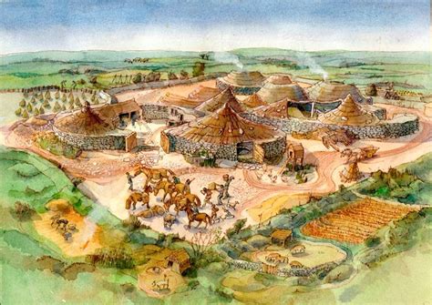 Reconstruction Drawing Of A Cornish Prehistoric Settlement Of Round