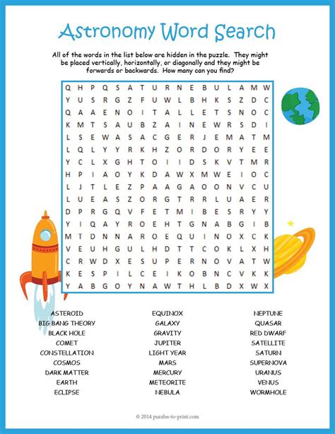 Astronomy Activity Outer Space Word Search Space Words Kids Word