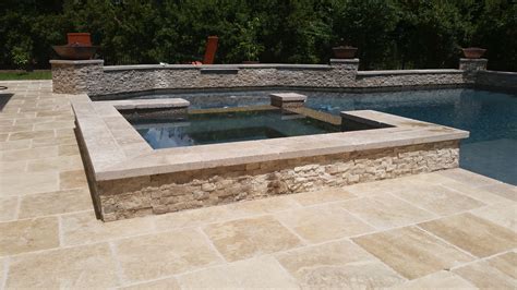 12 Raised Spa Travertine Coping With A Stacked Travertine Tile