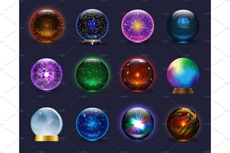 Magic Ball Vector Magical Crystal Glass Sphere And Shiny Lightning