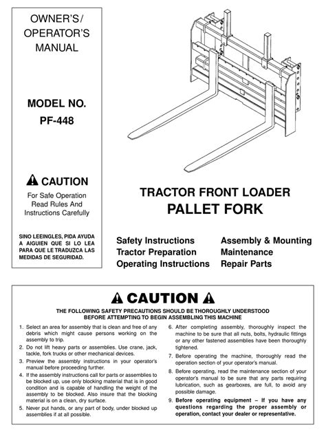 Worksaver Pallet Fork Pf 448 Operators Manual Pdf Download Manualslib